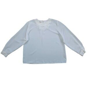Jordan Woman Vintage White Embroidered Blouse Womens 14W Long Sleeve Button.